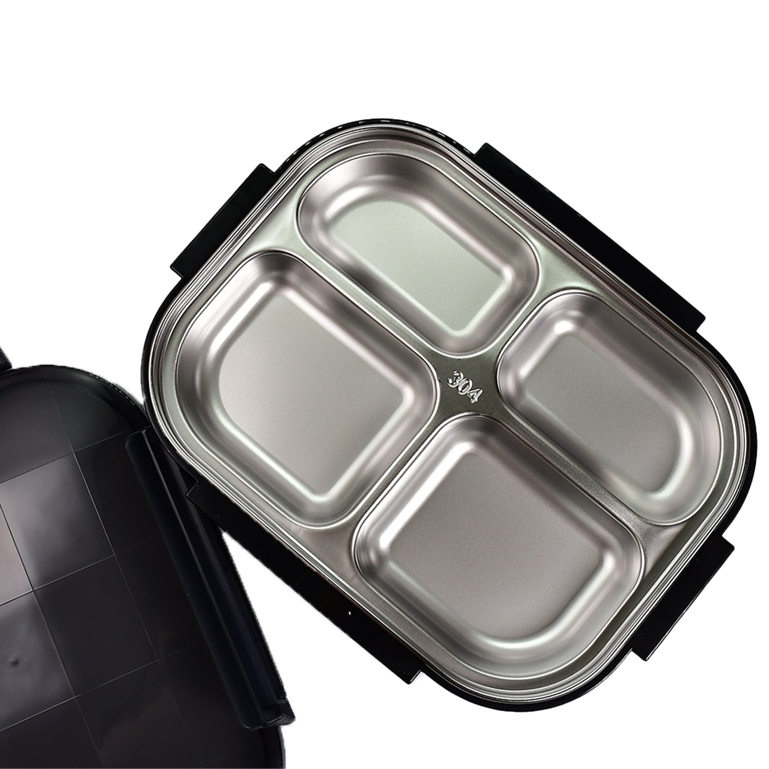 2979 Black Transparent 4 Compartment Lunch Box for Kids and adults, Stainless Steel Lunch Box with 4 Compartments. DeoDap 2979 Black Transparent 4 Compartment Lunch Box for Kids and adults, Stainless Steel Lunch Box with 4 Compartments. DeoDap